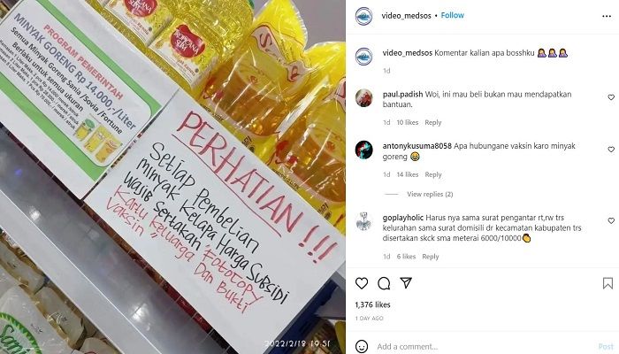Viral, Minimarket Ini Sebut Syarat Beli Minyak Goreng Wajib Pakai Bukti Vaksin