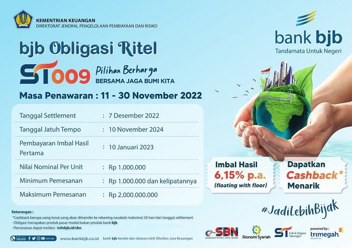 Pesan ST009 di Bank Bjb, Dapat Imbal Hasil dan Cashback Menarik