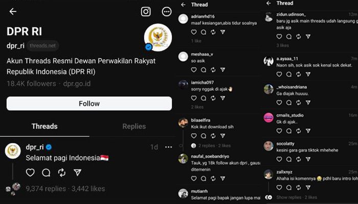 Baru Bergabung Threads, Akun DPR RI Langsung Diserbu Netizen