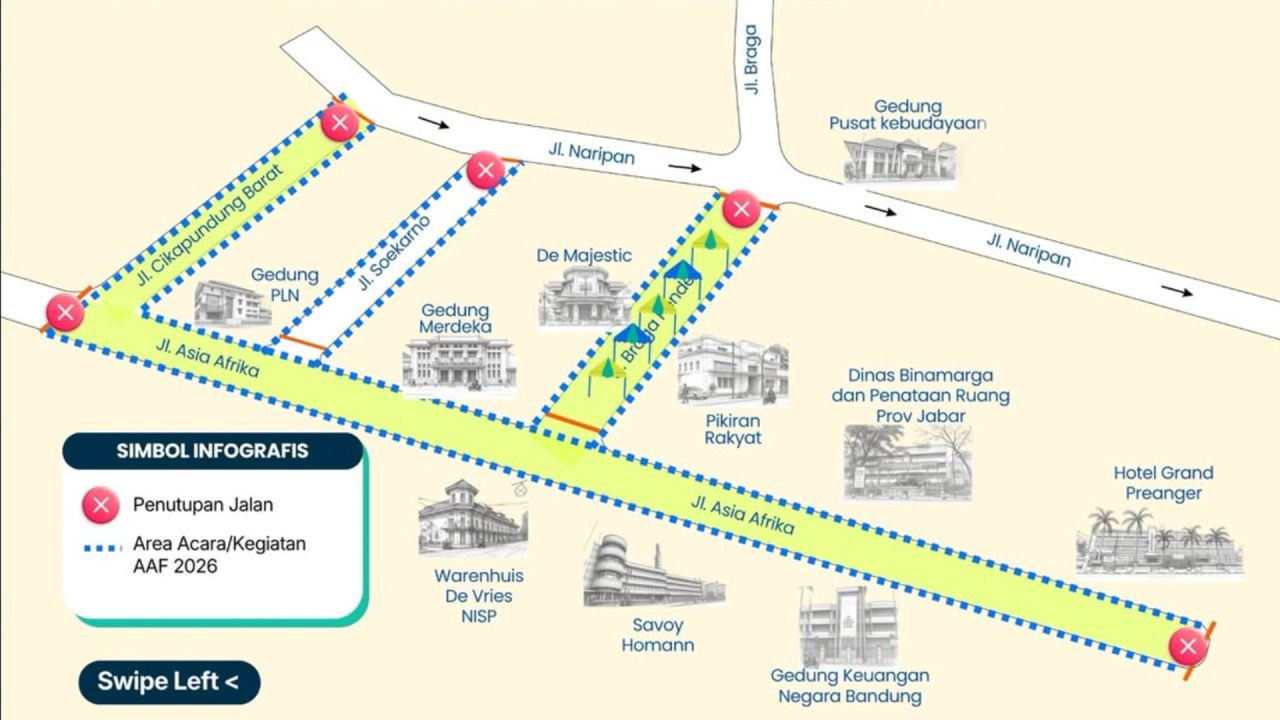 Rekayasa Lalu Lintas Asia Africa Festival 2026, Sejumlah Ruas Jalan di Pusat Kota Bandung Ditutup