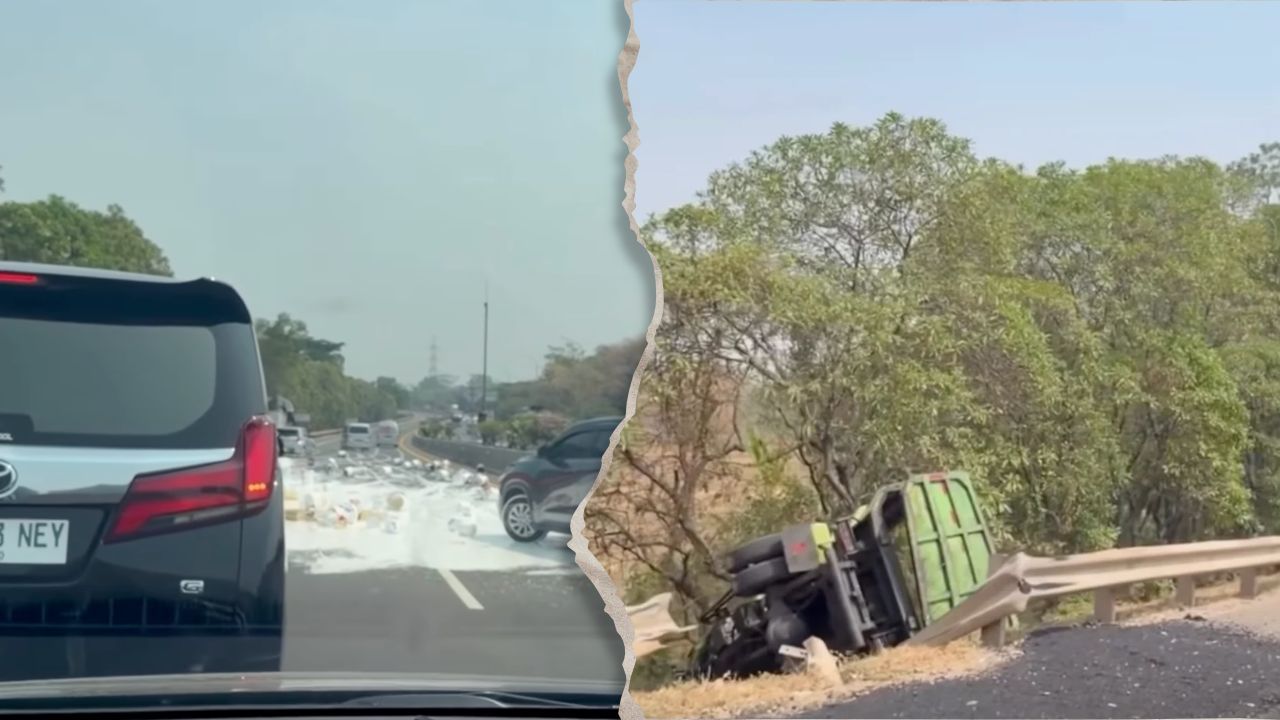 Kecelakaan di Tol Cipularang KM 75 Arah Jakarta, Truk Pengangkut Cat Tumpah Tutupi Ruas Jalan
